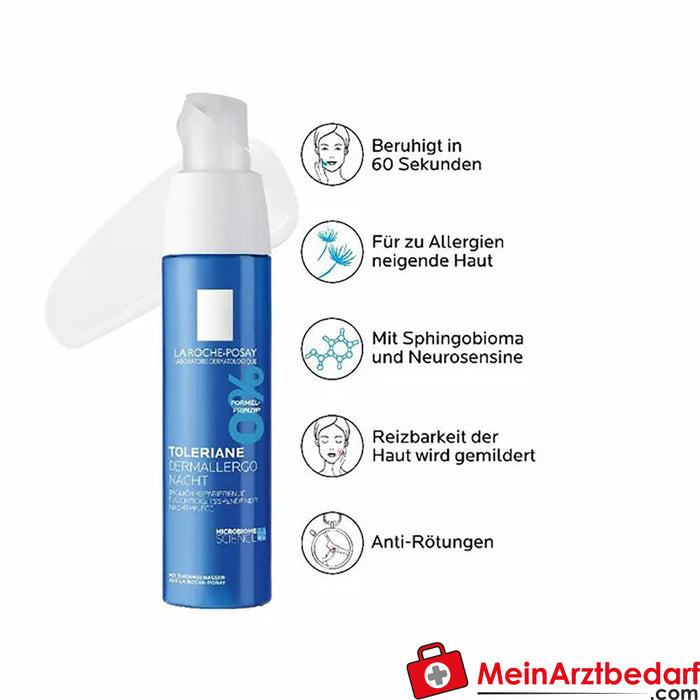 La Roche Posay Toleriane Dermallergo Noche, crema facial para pieles secas, sensibles y con tendencia alérgica, 40ml