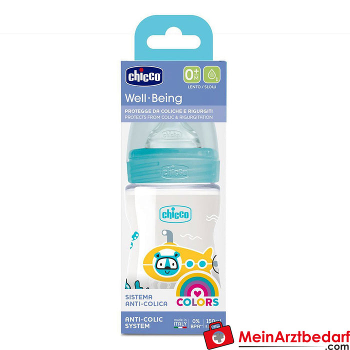 Chicco Biberon Well-being, 150 ml, flusso normale, 0m+, silicone, rosa