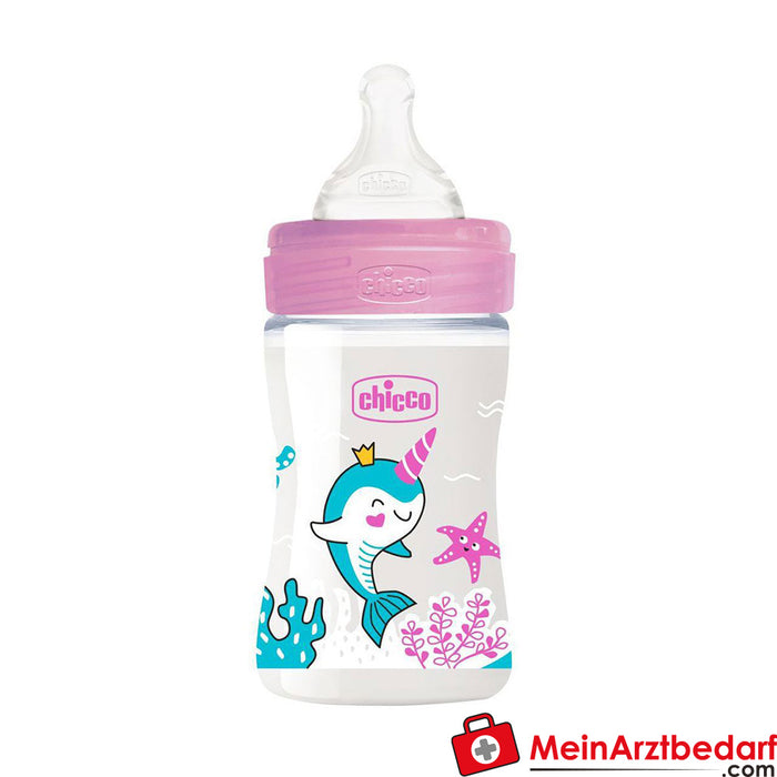 Chicco 婴儿奶瓶 Well-being，150 毫升，正常流量，0 米以上，硅胶，粉红色