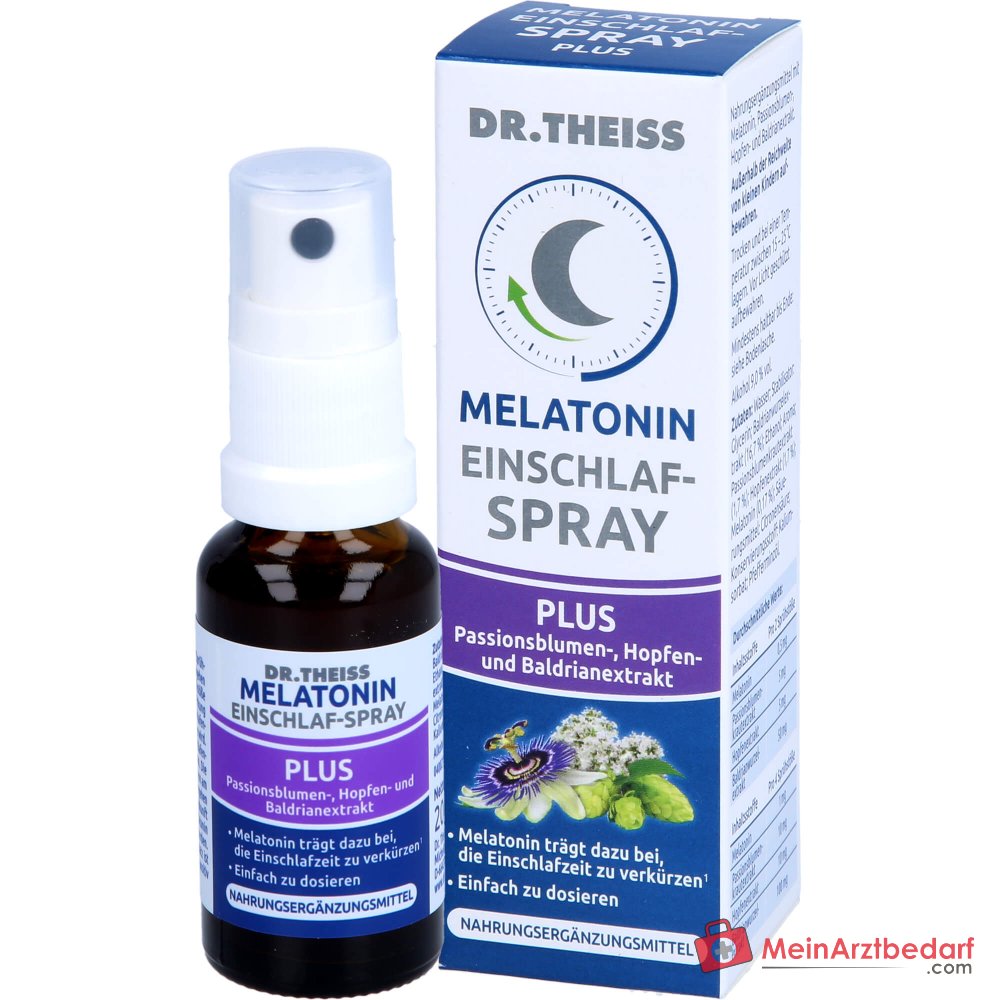 Dr. Theiss Melatonin Einschlaf-Spray Plus Melatonin / Baldrianwurzelextrakt / Passionsblumenkrautextrakt / Hopfenextrakt Mundspray, 20 ml.