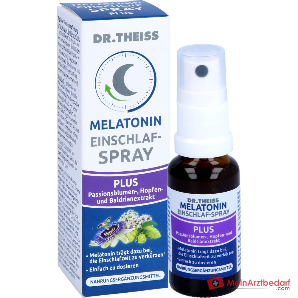 Dr. Theiss Melatonin Einschlaf-Spray Plus Melatonin / Baldrianwurzelextrakt / Passionsblumenkrautextrakt / Hopfenextrakt Mundspray, 20 ml.