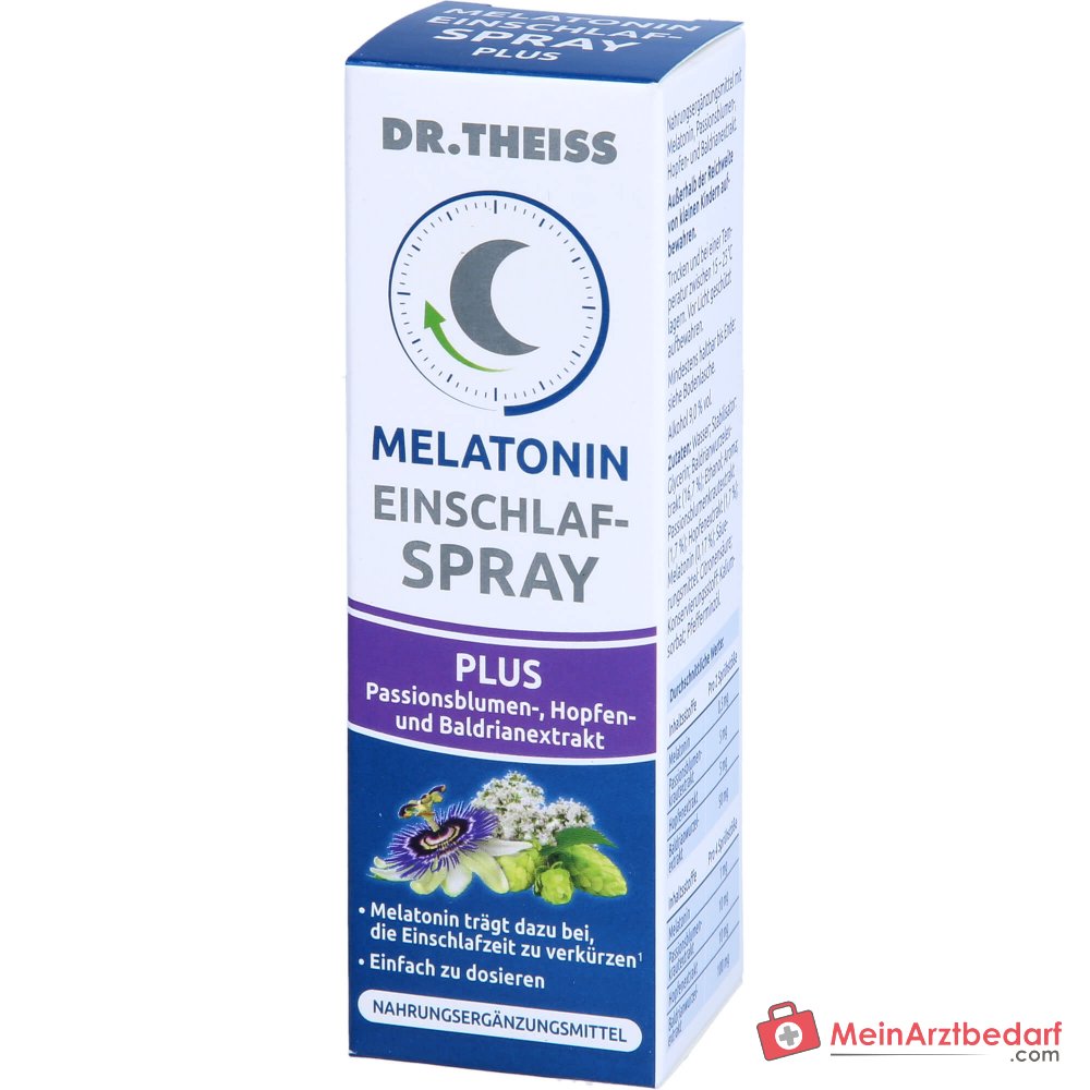 Dr. Theiss Melatonin Einschlaf-Spray Plus Melatonin / Baldrianwurzelextrakt / Passionsblumenkrautextrakt / Hopfenextrakt Mundspray, 20 ml.