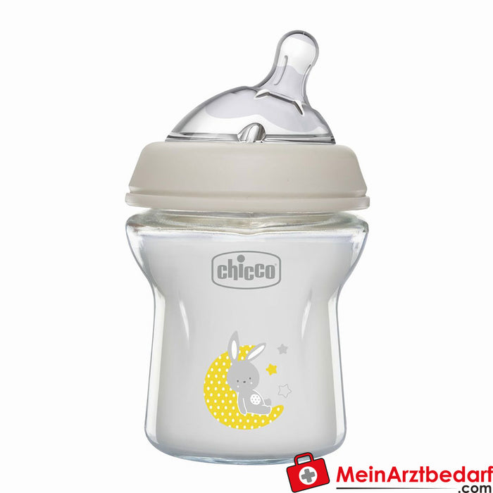 Chicco Naturalna szklana butelka dla niemowląt, 150 ml, normalny przepływ, 0 M+, silikonowa, neutralna