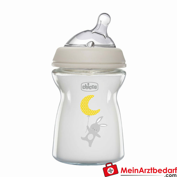 Chicco Naturalna szklana butelka dla niemowląt, 250 ml, normalny przepływ, 0 M+, silikonowa, neutralna