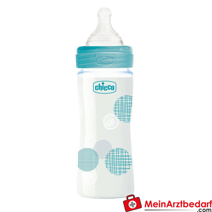 Chicco Biberon in vetro Well-being, 240 ml, flusso normale, silicone 0m+