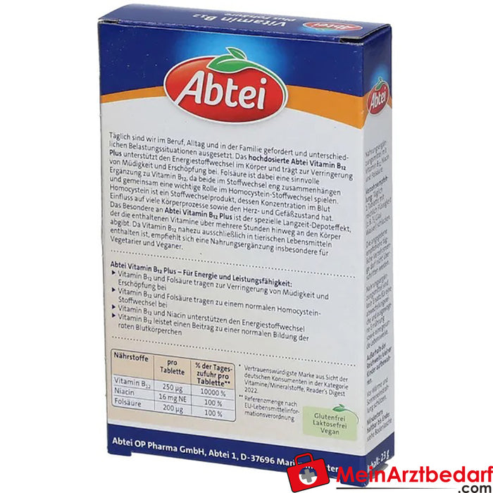 Abbey Vitamin B12 Plus Folic Acid, 30 Cápsulas