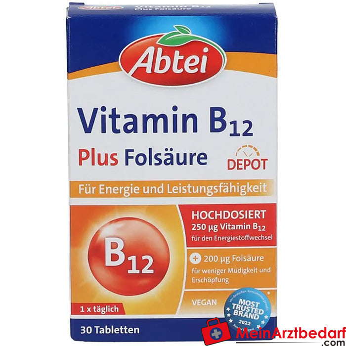 Abbey Vitamin B12 Plus Folic Acid, 30 Cápsulas