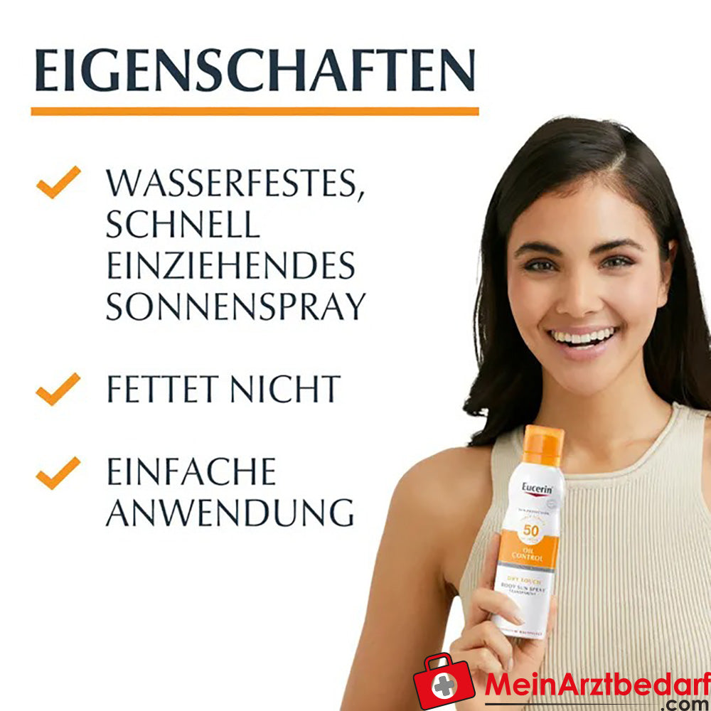 Eucerin® Oil Control Dry Touch Spray LSF 50 – für empfindliche und zu Akne neigende Haut, 200ml.