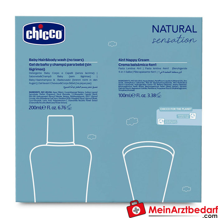 Chicco Natural Sensation - Kit 2 : 1 Shampooing & Bain de corps - Sans larmes 200 Ml, 1 Crème à langer 4en1 100 Ml