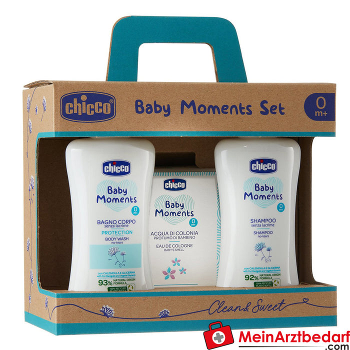 Chicco Baby Moments Set 1 : Bain de corps "sans larmes" - Protection, Shampooing "sans larmes", Eau De Cologne