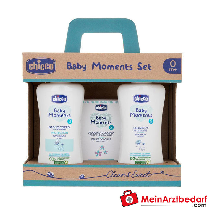 Chicco Baby Moments Set 1 : Bain de corps "sans larmes" - Protection, Shampooing "sans larmes", Eau De Cologne