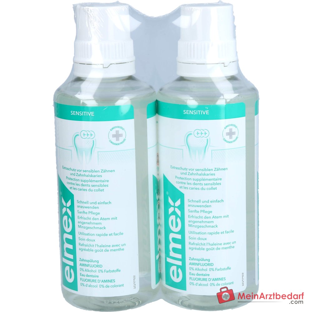 elmex Sensitive Zahnspülung Olaflur / Natriumfluorid Mundspülung, 2x400 ml.