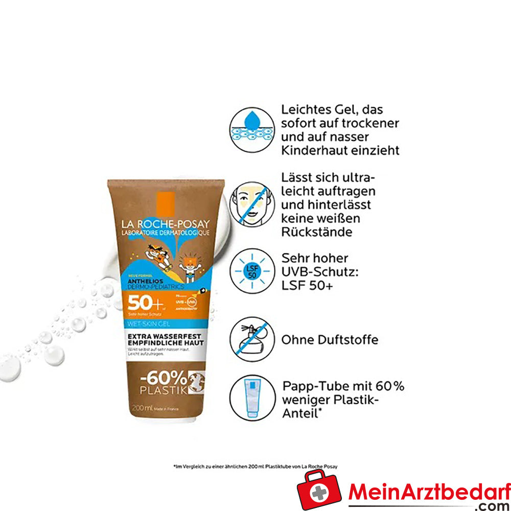 La Roche Posay Anthelios Dermo-Pediatrics Wet Skin Gel LSF 50+: Sonnencreme für Kinder bei zu Sonnenallergie neigende und empfindliche Haut, 200ml.