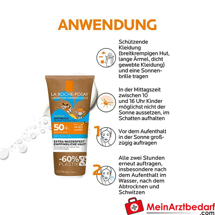 La Roche Posay Anthelios Dermo-Pediatrics Wet Skin Gel LSF 50+: Sonnencreme für Kinder bei zu Sonnenallergie neigende und empfindliche Haut, 200ml