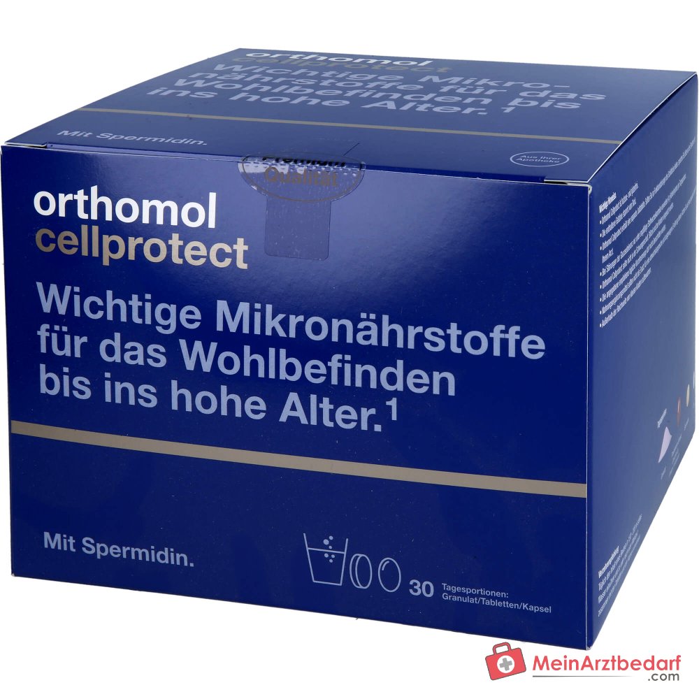 Orthomol Cellprotect Granulat mit Tabletten und Kapseln, 30 Tagesportionen.