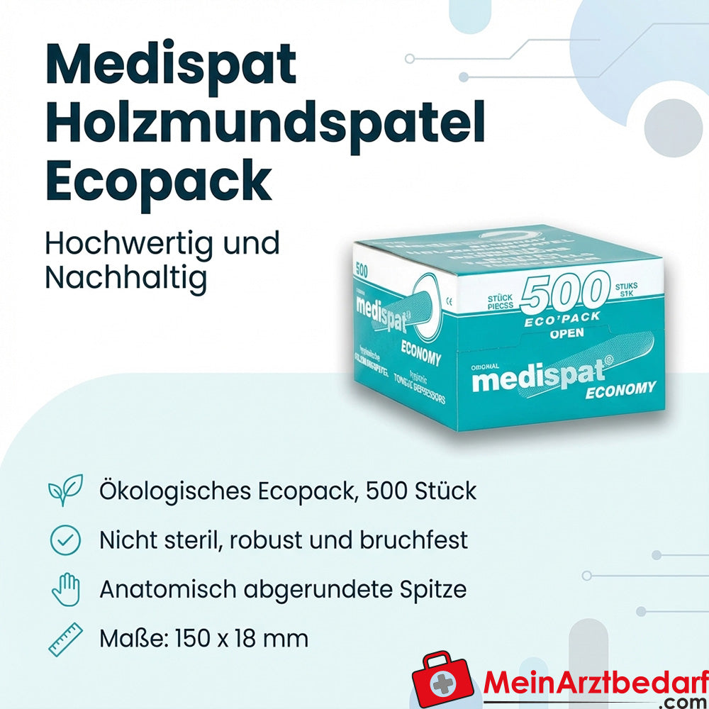 Drewniana szpatułka do ust Medispat Ecopack 150 x 18 mm niesterylna 500 szt.