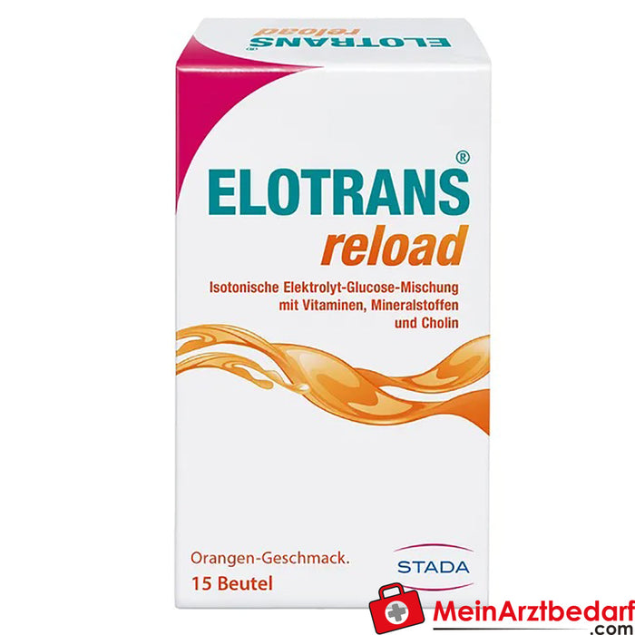 Elotrans® reload - Poudre à boire végétalienne - Mélange isotonique d'électrolytes et de glucose, 15x7,57g