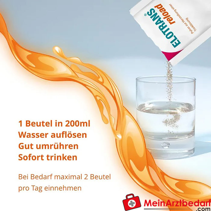 Elotrans® reload - Pó para beber vegan - Mistura isotónica de electrólitos e glucose, 15x7.57g