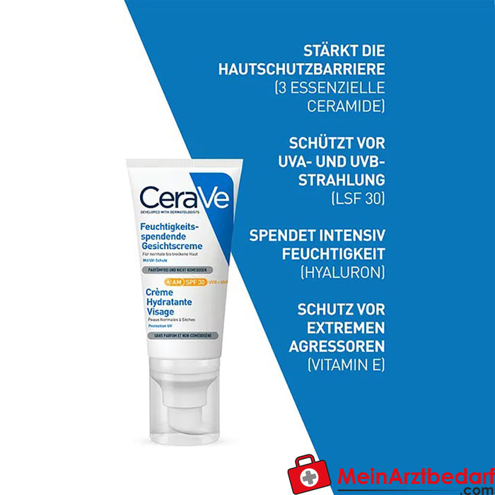 CeraVe Feuchtigkeitsspendende Gesichtscreme mit LSF 30 – für normale bis trockene Haut, 52ml