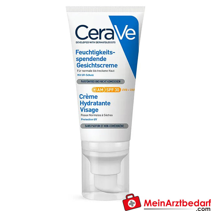 CeraVe Feuchtigkeitsspendende Gesichtscreme mit LSF 30 – für normale bis trockene Haut, 52ml