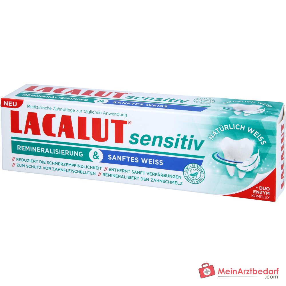 Lacalut sensitiv Remineralisierung & sanftes Weiss Kaliumchlorid / Strontiumacetat / Natriumfluorid Zahncreme, 75 ml.