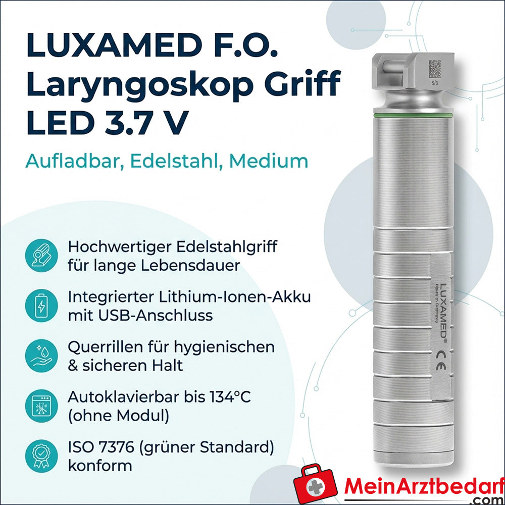 LUXAMED F.O. Laryngoscope handle LED 3.7 V (rechargeable), incl. USB charger EU/UK/US, medium
