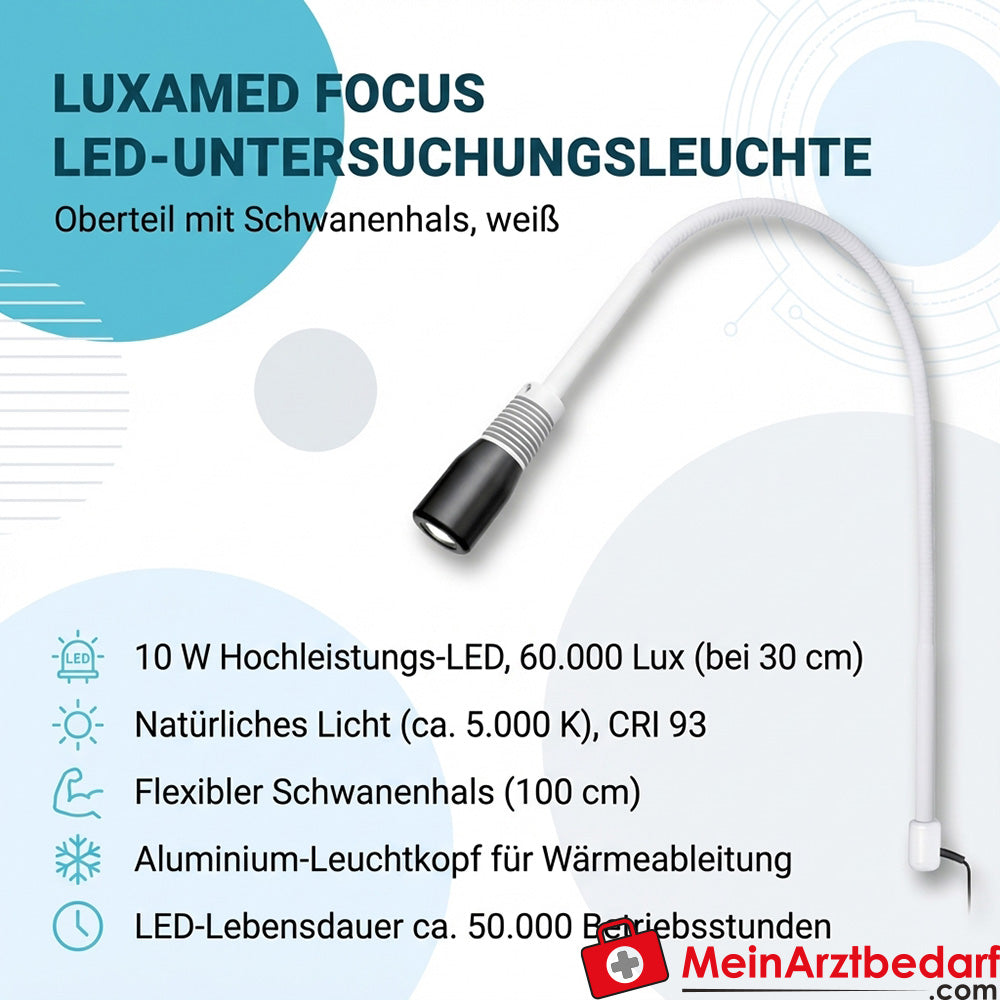 LUXAMED FOCUS LED examination light upper part white 10 W 60,000 lux/30 cm CRI 93 Gooseneck 100 cm