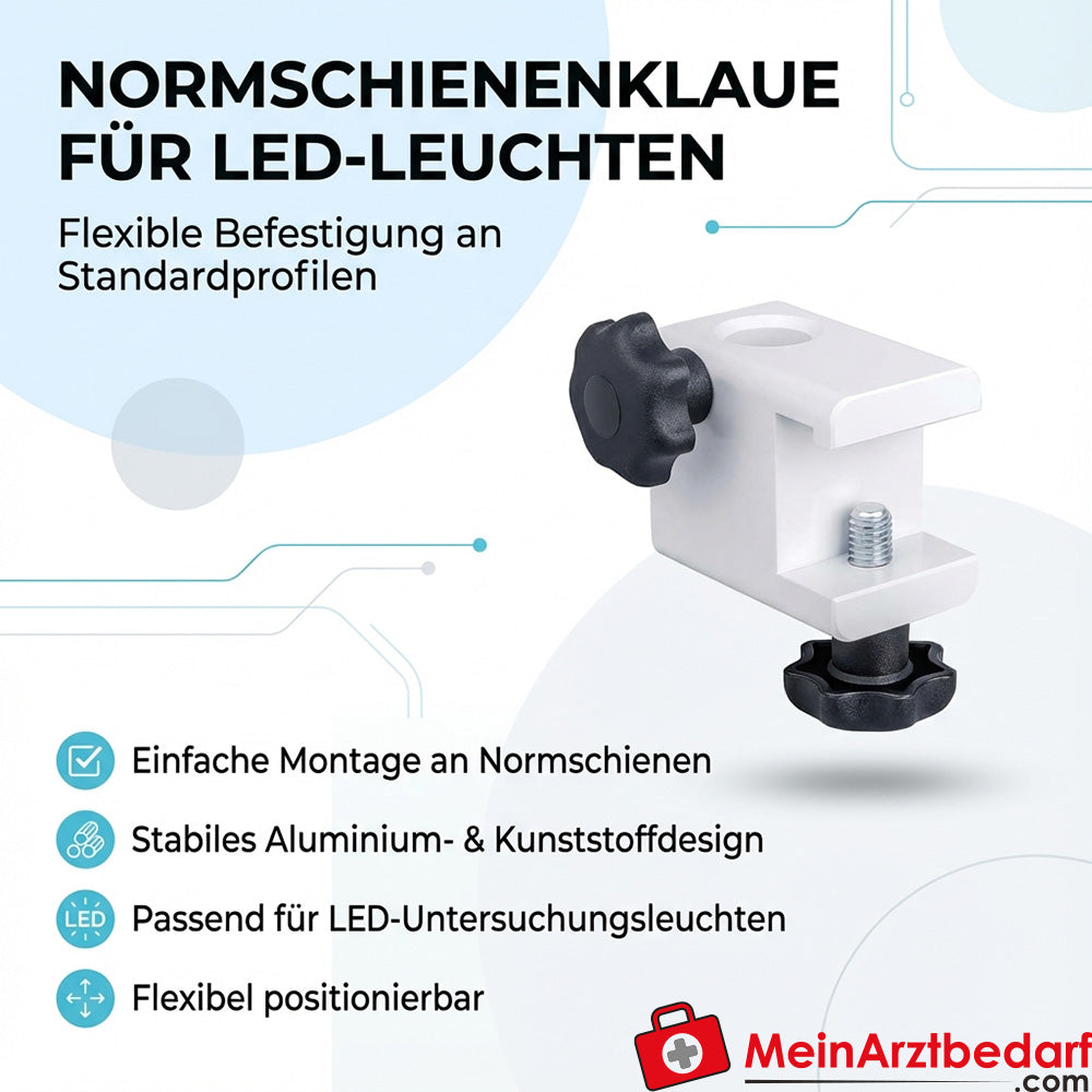 LUXAMED standard rail claw for LED examination lights, aluminium standard rail adapter