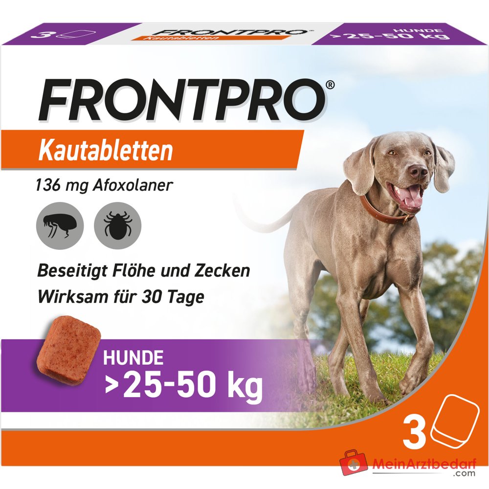 FRONTPRO Afoxolaner 136 mg tabletki do żucia 3 sztuki dla psów 25-50 kg