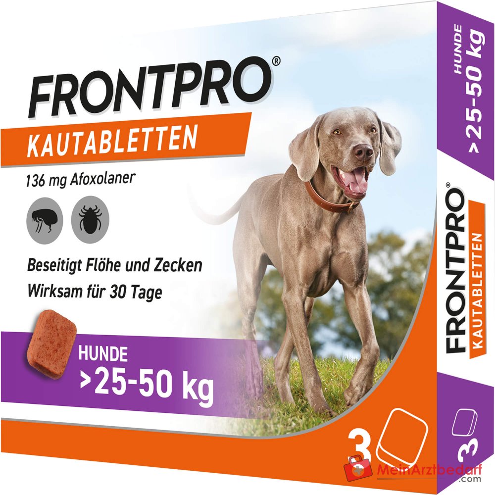 FRONTPRO Afoxolaner 136 mg tabletki do żucia 3 sztuki dla psów 25-50 kg