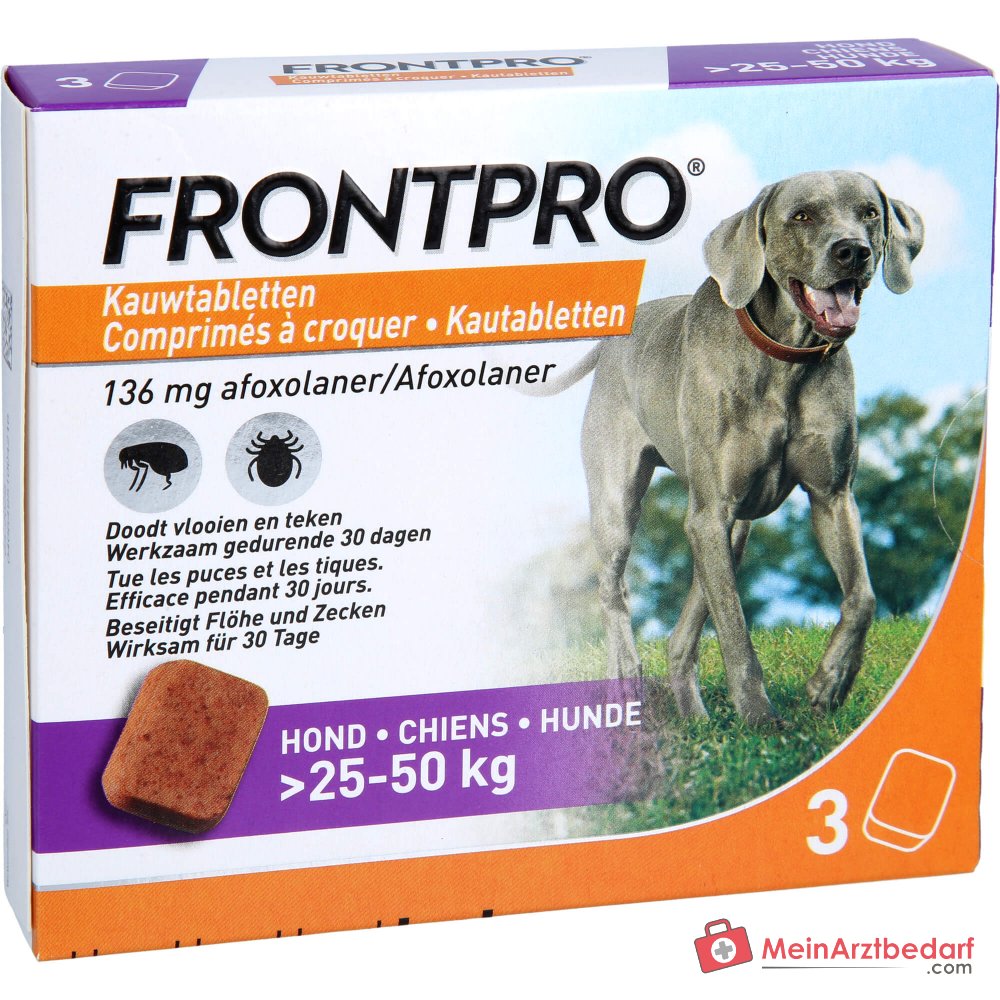 FRONTPRO Afoxolaner 136 mg tabletki do żucia 3 sztuki dla psów 25-50 kg