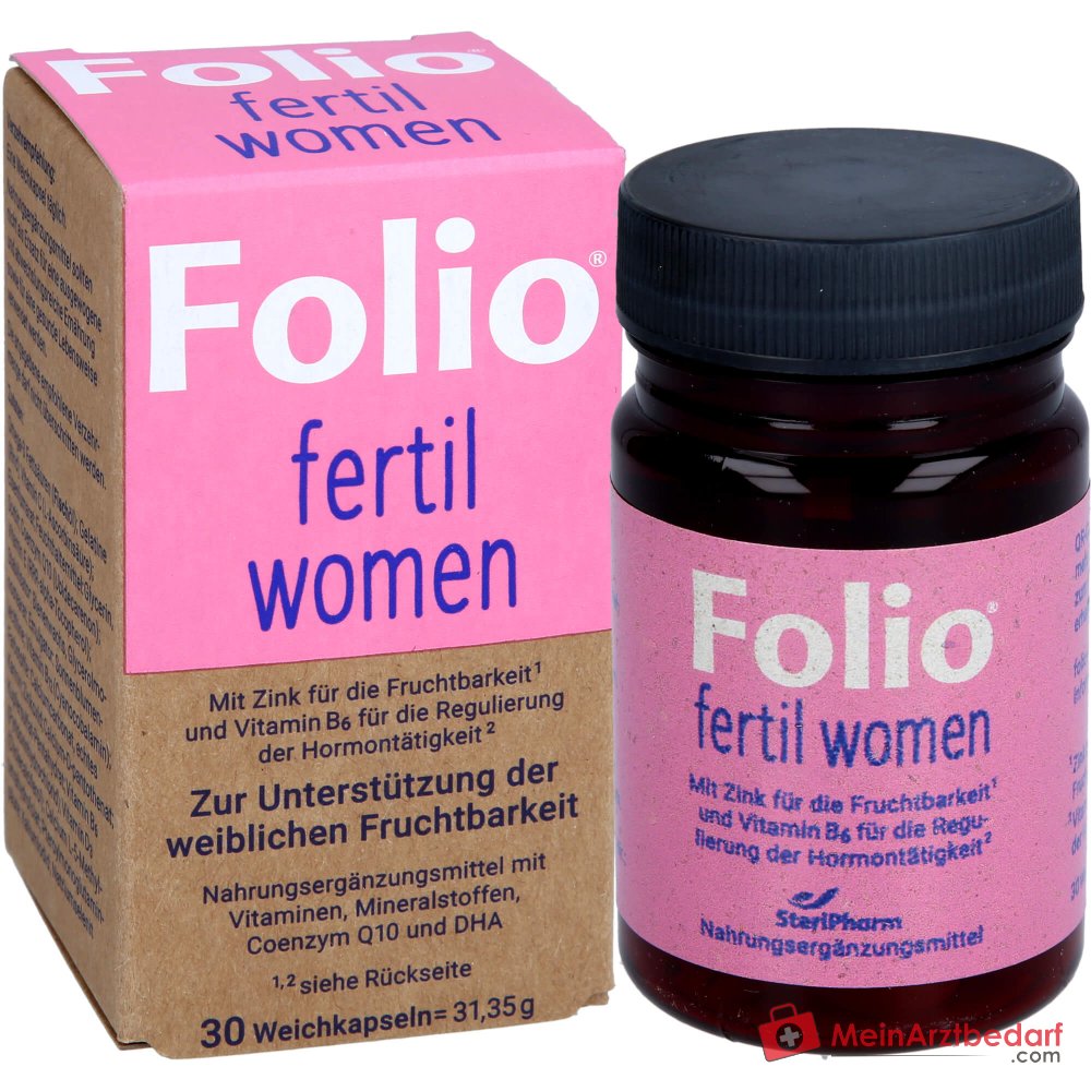 Folio fertil vrouwen soft capsules 35 mg co-enzym Q10, 0,45 mg foliumzuur, 30 stuks.