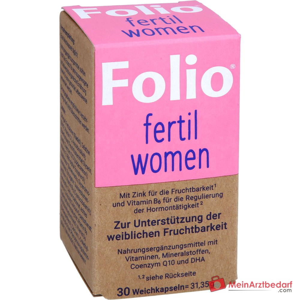 Folio fertil vrouwen soft capsules 35 mg co-enzym Q10, 0,45 mg foliumzuur, 30 stuks.