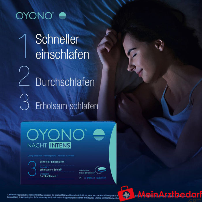 OYONO® Nacht Intens mit 1,9mg Melatonin und Ashwagandha, Baldrian, Lavendel