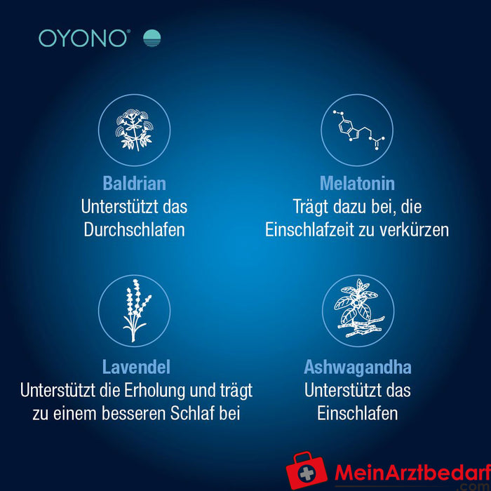 OYONO® Night Intens 1.9mg melatonin ve ashwagandha, kediotu, lavanta içerir