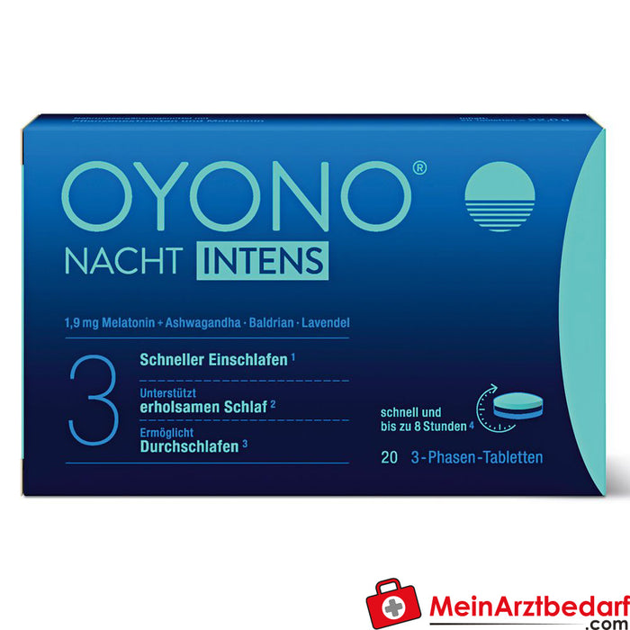 OYONO® Night Intens con 1,9 mg de melatonina y ashwagandha, valeriana, lavanda