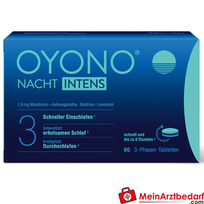 OYONO® Night Intens com 1,9 mg de melatonina e ashwagandha, valeriana, lavanda
