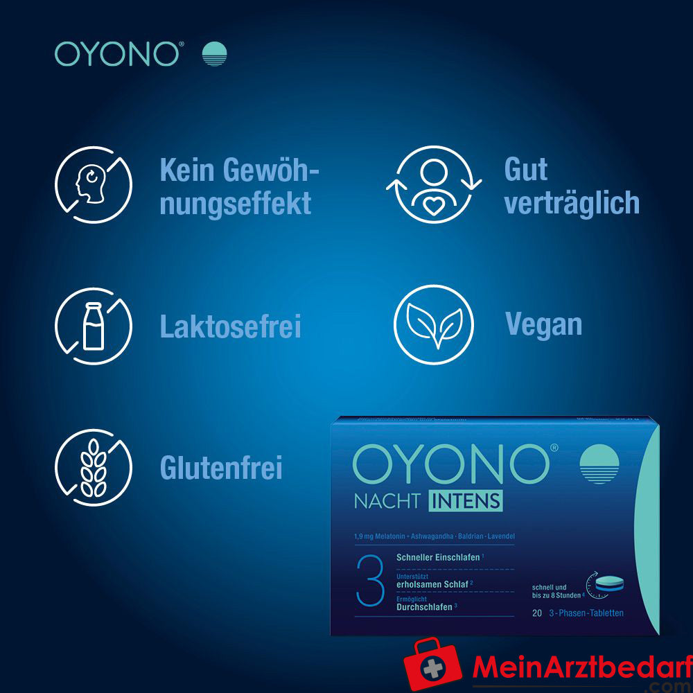 OYONO® Nacht Intens mit 1,9mg Melatonin und Ashwagandha, Baldrian, Lavendel.
