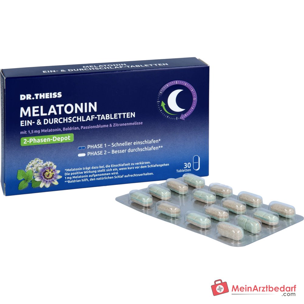 Dr. Theiss Melatonin Ein- und Durchschlaf Melatonin / Baldrian / Passionsblume / Zitronenmelisse Retardtabletten, 30 St..