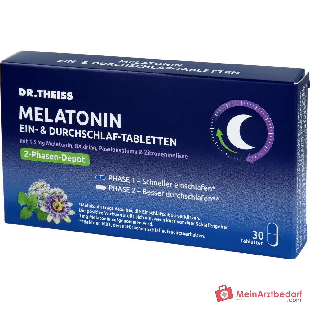 Dr. Theiss Melatonin Ein- und Durchschlaf Melatonin / Baldrian / Passionsblume / Zitronenmelisse Retardtabletten, 30 St..