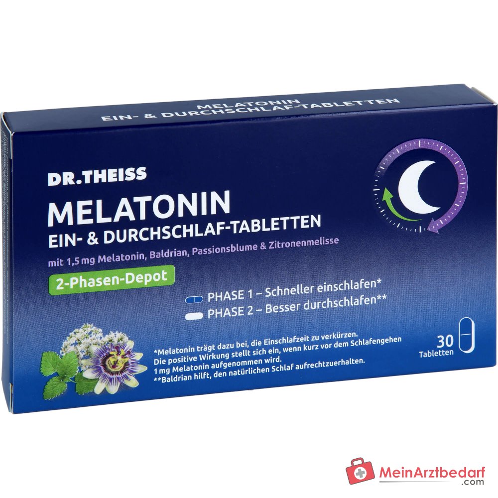 Dr. Theiss Melatonin Ein- und Durchschlaf Melatonin / Baldrian / Passionsblume / Zitronenmelisse Retardtabletten, 30 St..