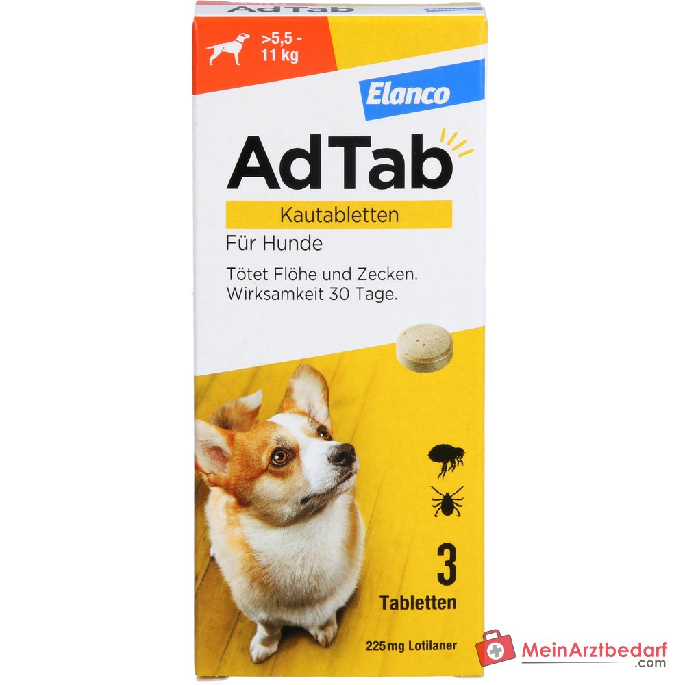 Tabletas masticables Elanco AdTab Lotilaner para perros de 5,5-11 kg, 3 uds.