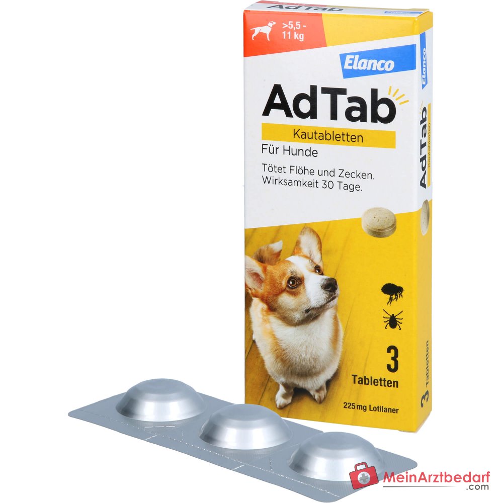 Tabletas masticables Elanco AdTab Lotilaner para perros de 5,5-11 kg, 3 uds.