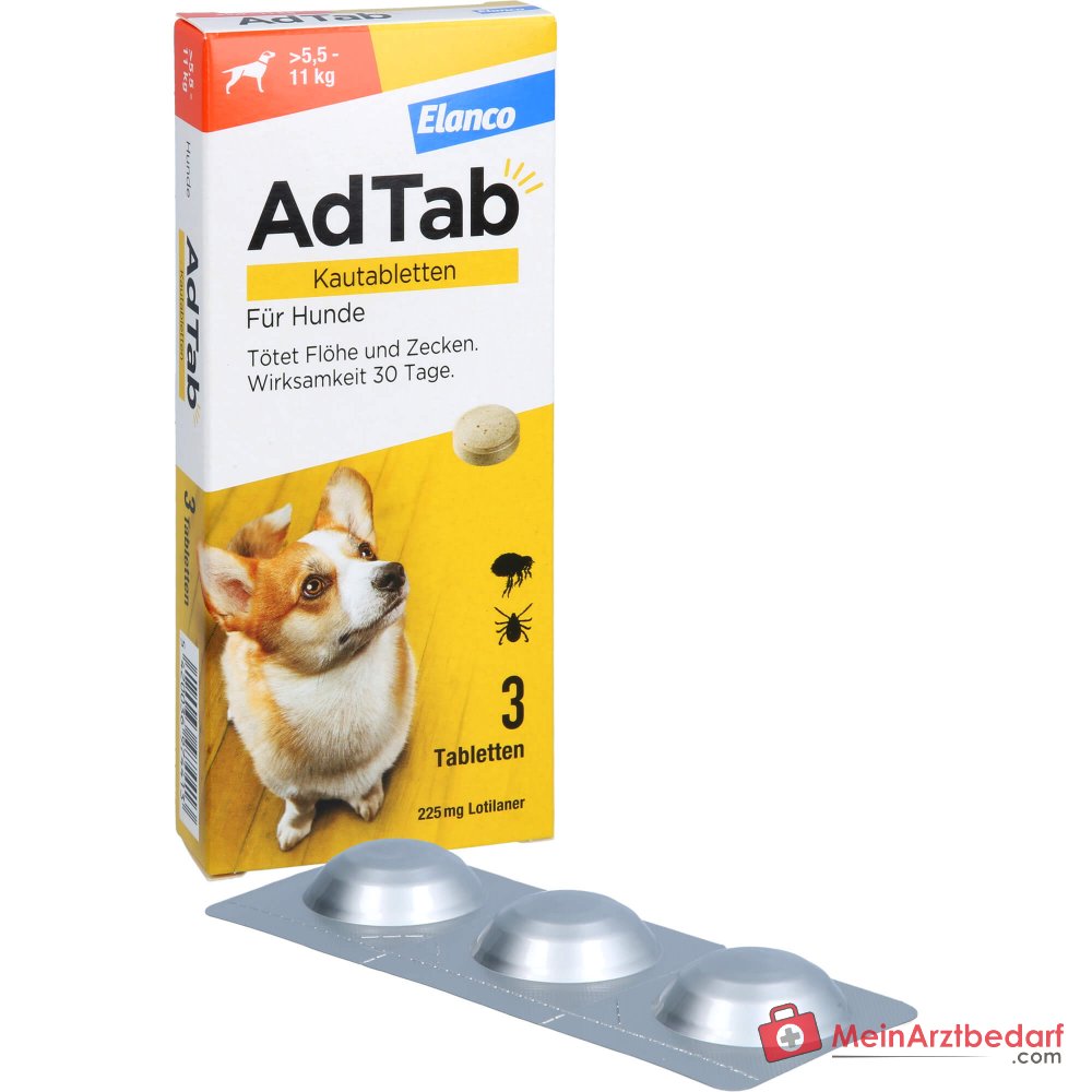Tabletas masticables Elanco AdTab Lotilaner para perros de 5,5-11 kg, 3 uds.