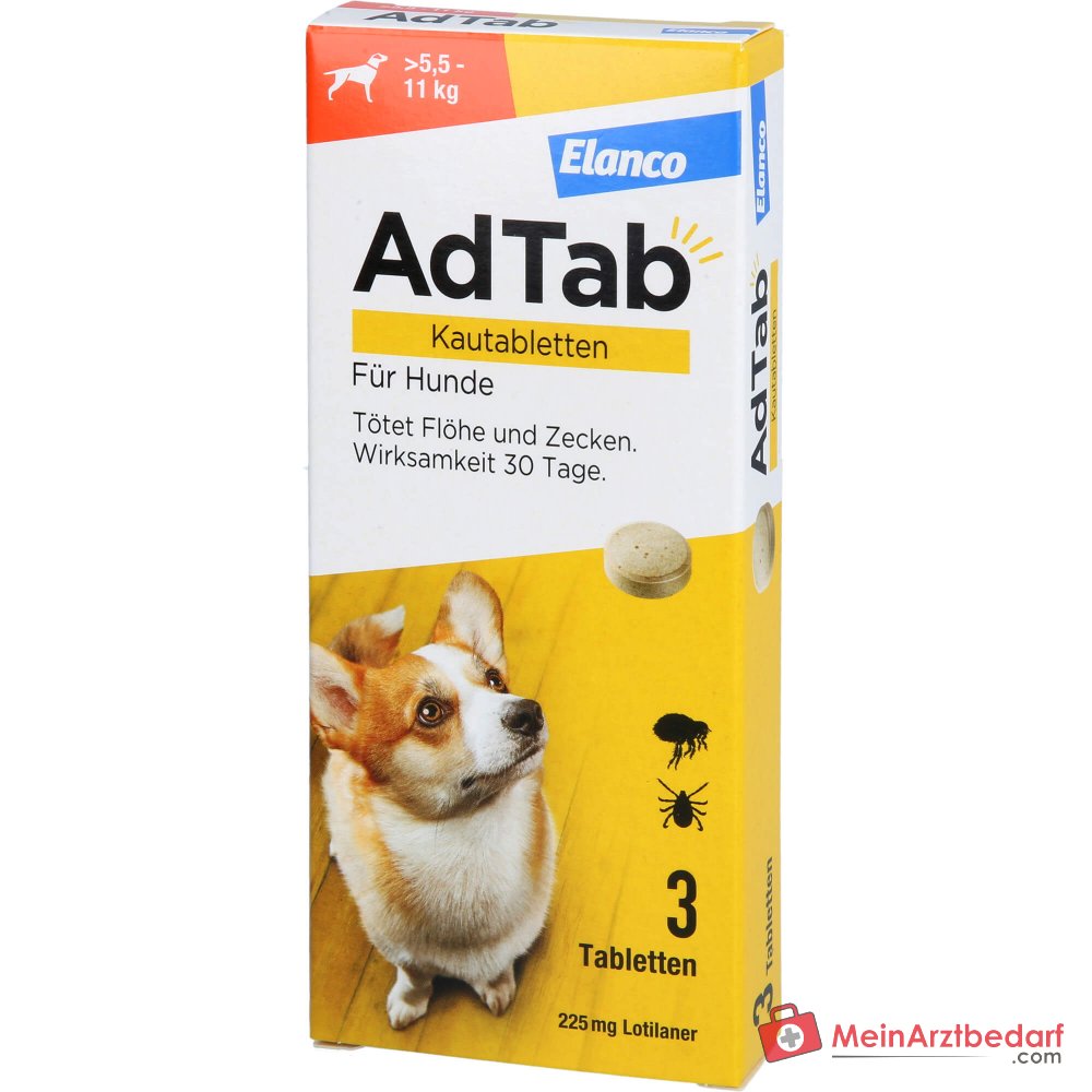 Tabletas masticables Elanco AdTab Lotilaner para perros de 5,5-11 kg, 3 uds.