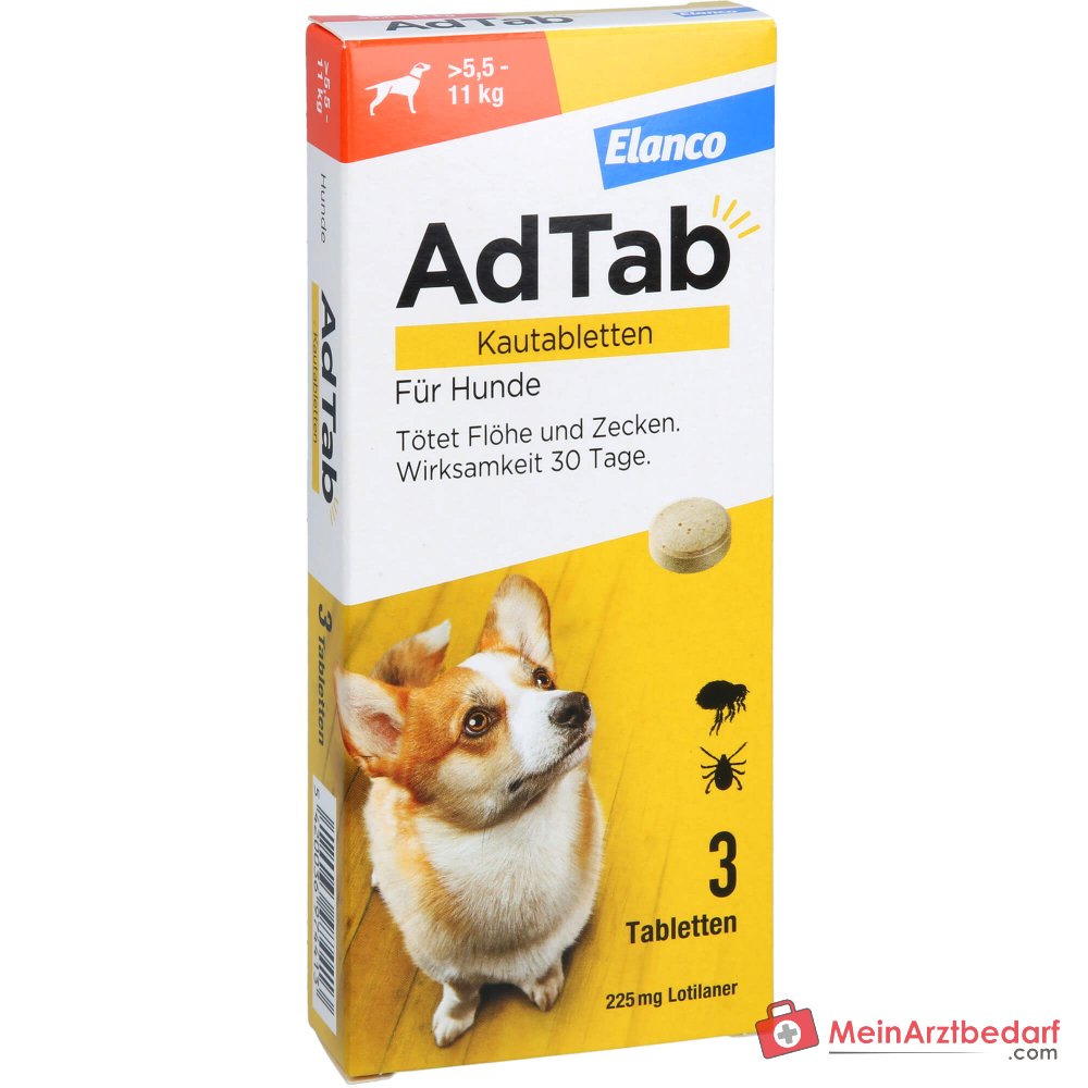 Tabletas masticables Elanco AdTab Lotilaner para perros de 5,5-11 kg, 3 uds.