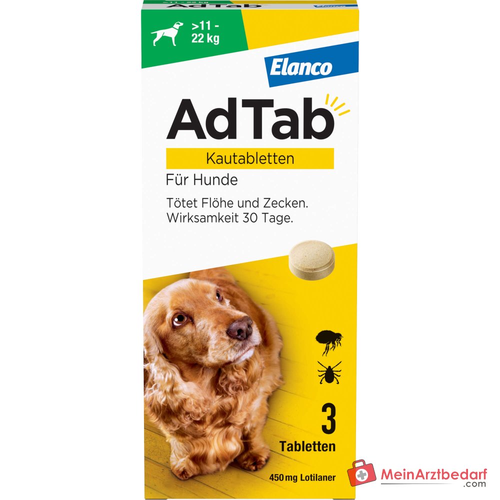 AdTab 450 mg Lotilaner comprimidos masticables 3 unidades para perros de 11-22 kg