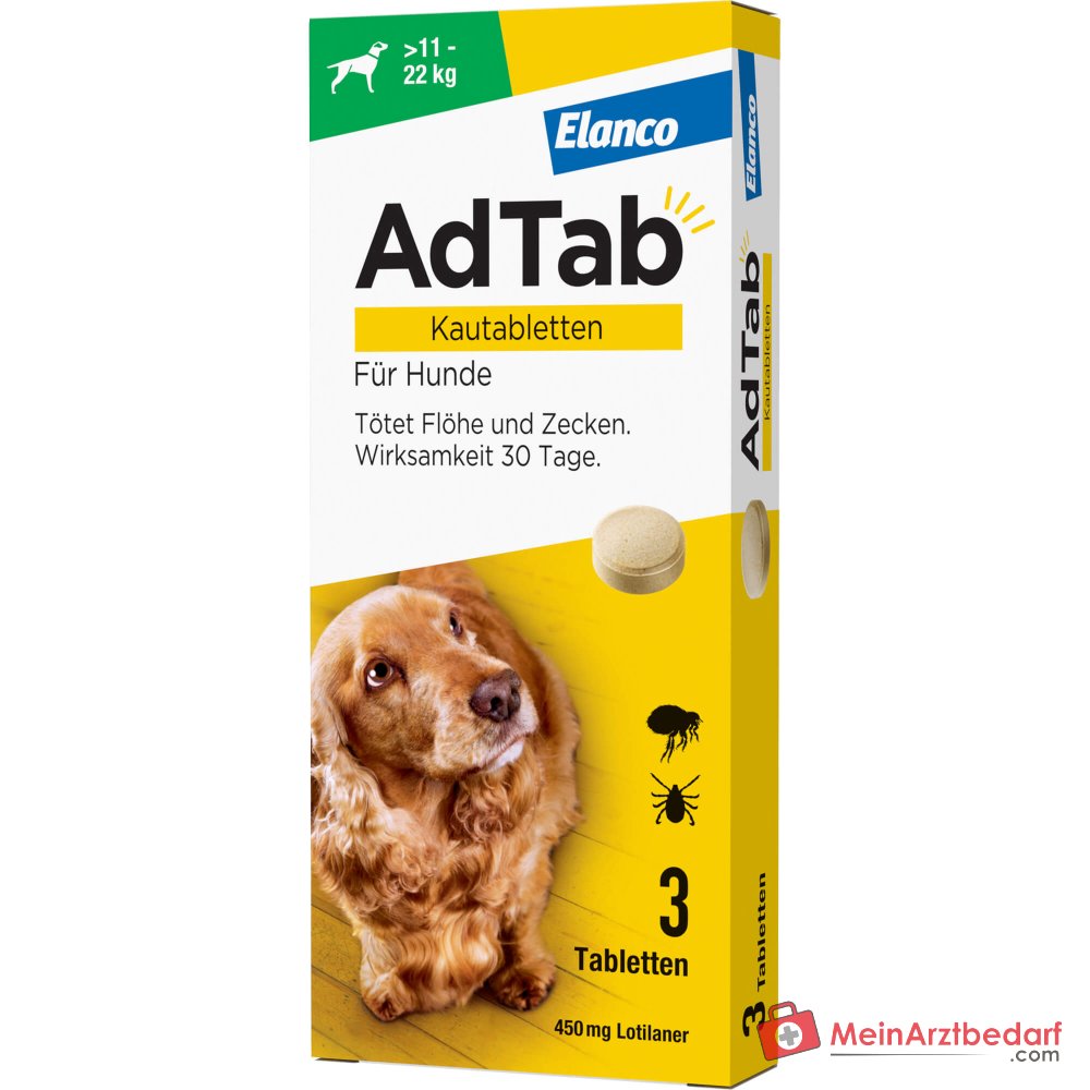 AdTab 450 mg Lotilaner comprimidos masticables 3 unidades para perros de 11-22 kg