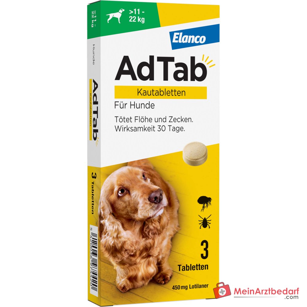 AdTab 450 mg Lotilaner comprimidos masticables 3 unidades para perros de 11-22 kg