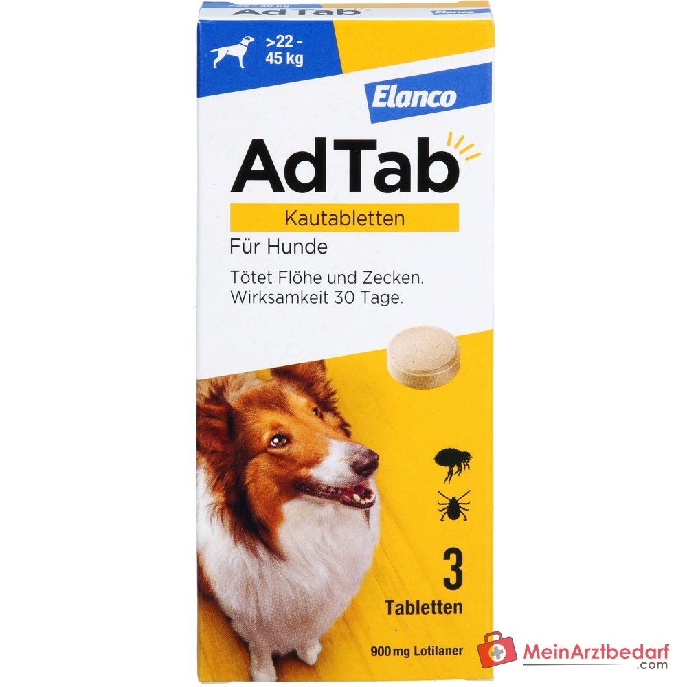 AdTab Lotilaner 900 mg comprimidos masticables 3 piezas para perros de 22-45 kg